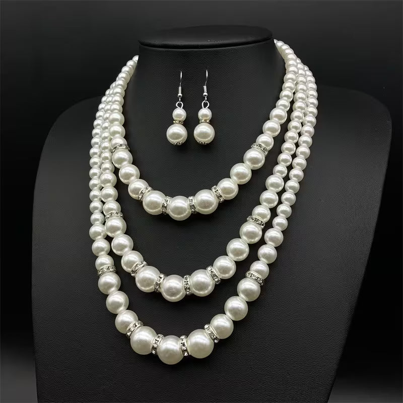 Multi-strand Pearl Necklace & Earring Set