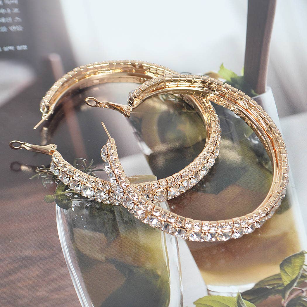 Multi Rhinestone 60mm Hoop Earring