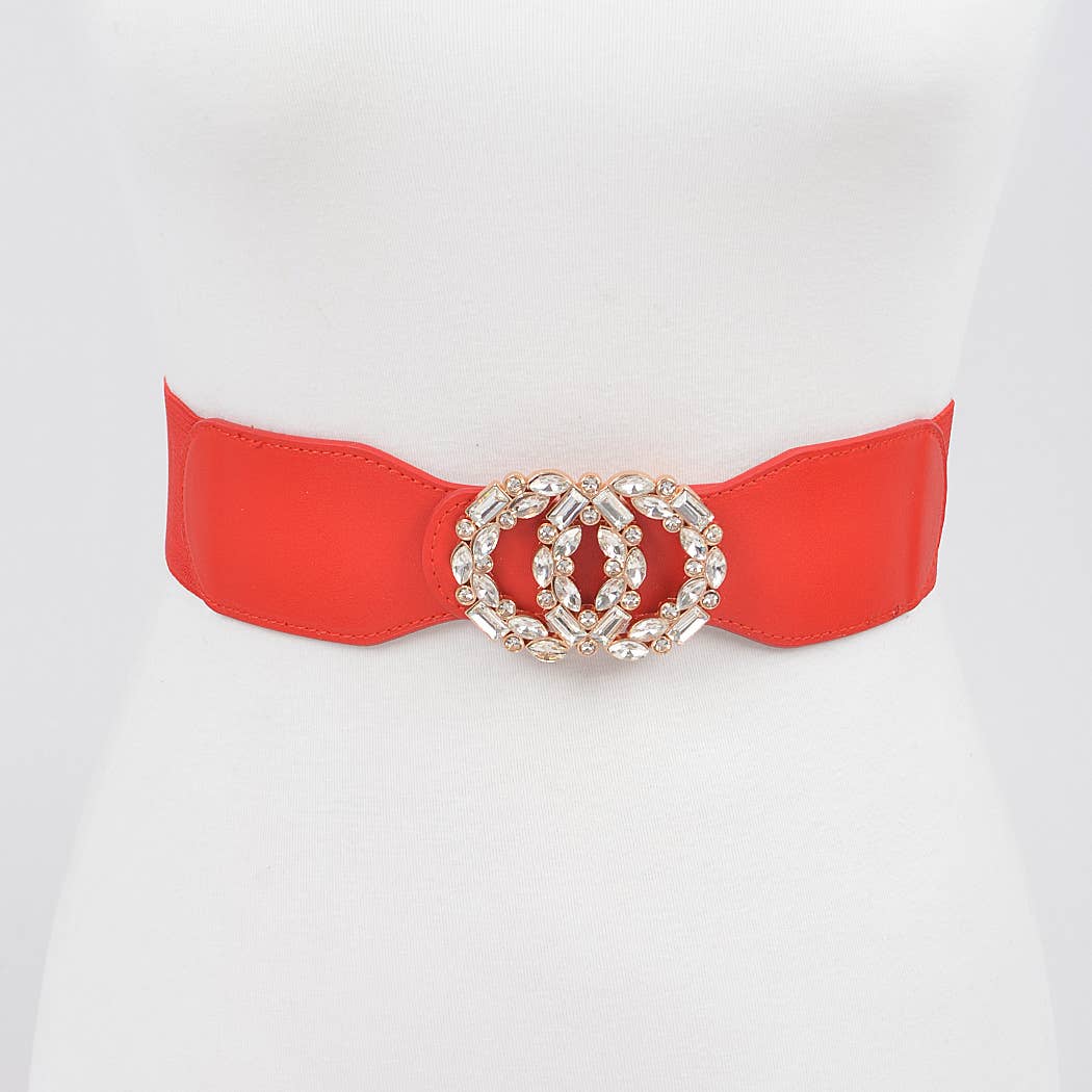 OO Rhinestone Buckle Plus Size Elastic Belt