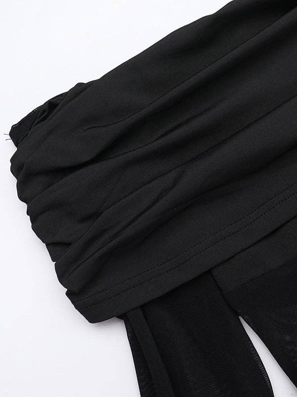 Skinny Pleated See-Through Off-The-Shoulder Evening Maxi Dress
