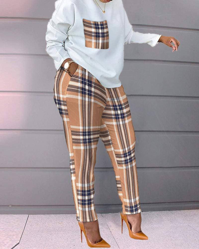 Print long sleeve top pocket design pants set