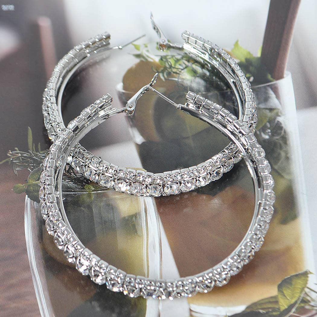 Multi Rhinestone 60mm Hoop Earring