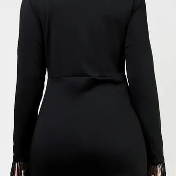 Feather trim long sleeve bodycon dress