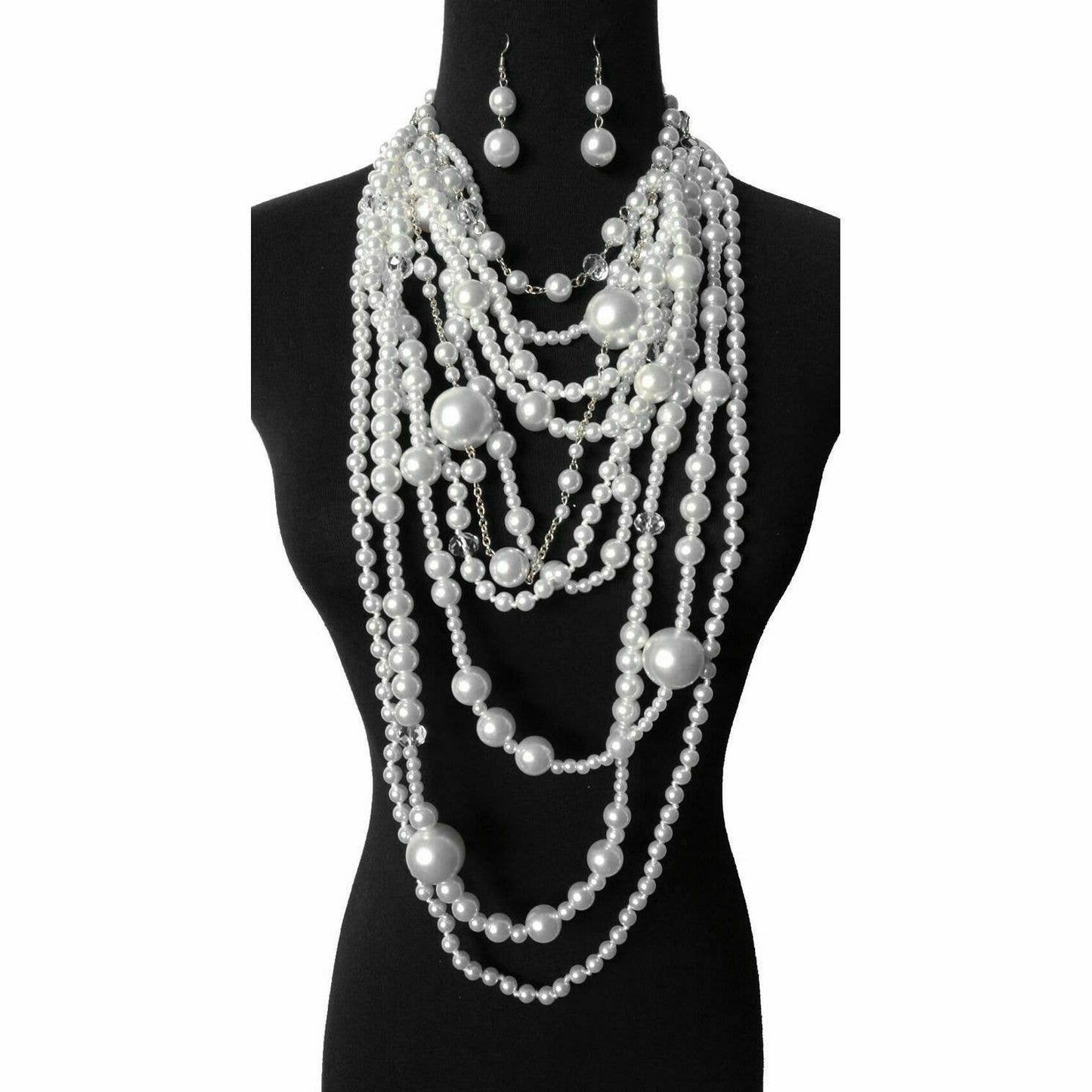 Chunky Multi-Layered Pearls Statement Necklace Set