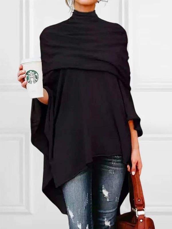 Solid Color High-Neck Asymmetric Casual T-Shirt Tops