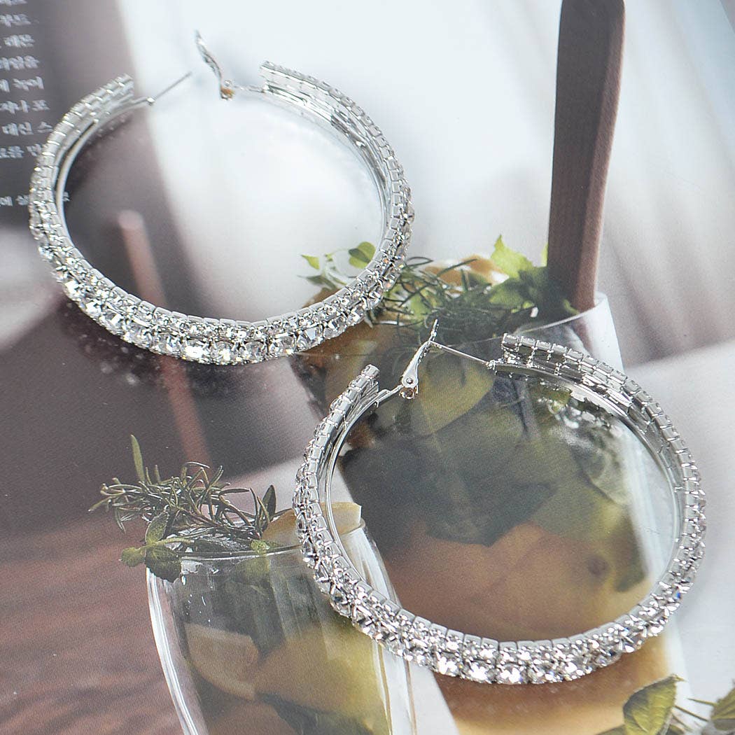Multi Rhinestone 60mm Hoop Earring