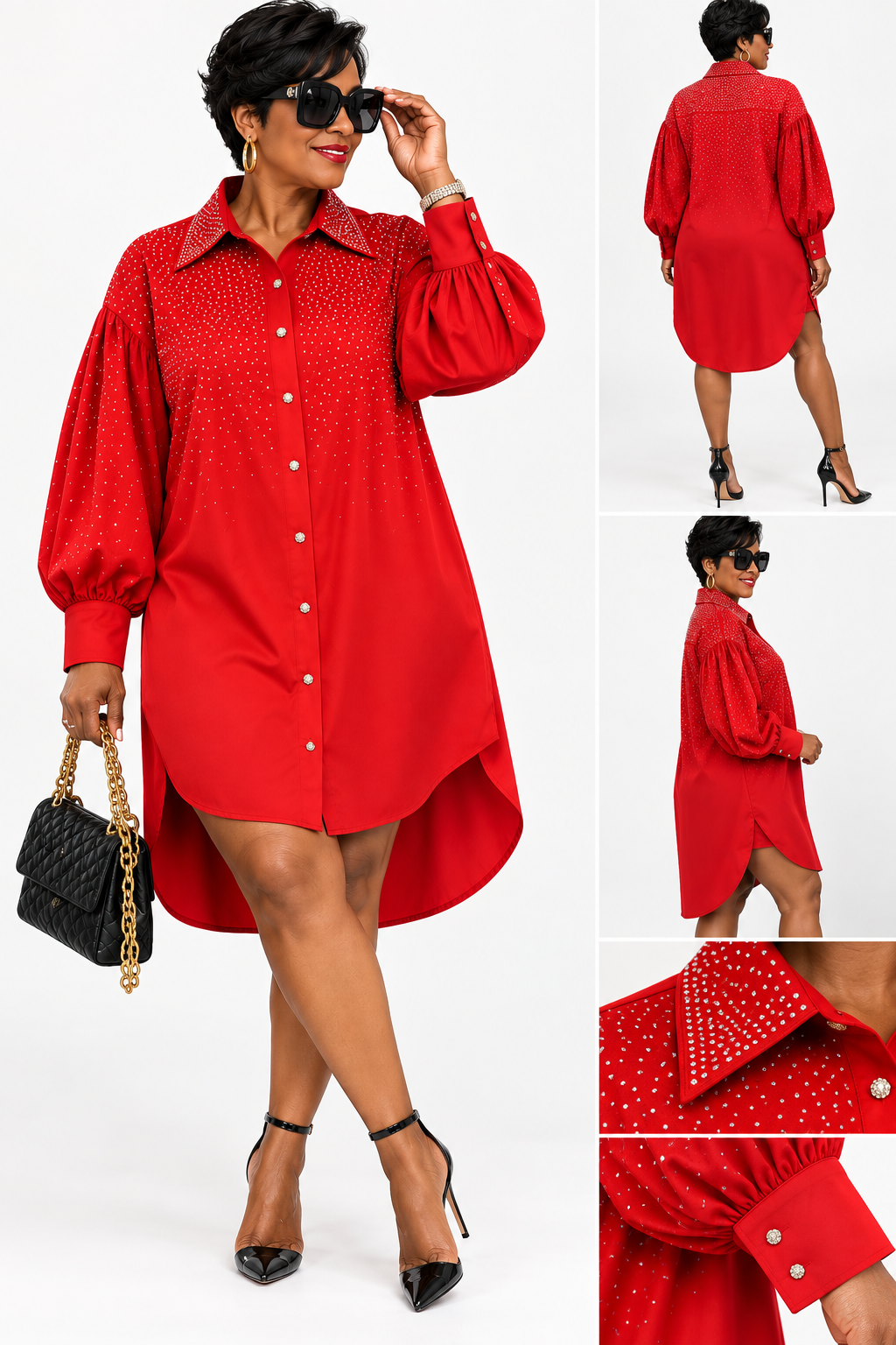 Rhinestone Statement Shirt Dress