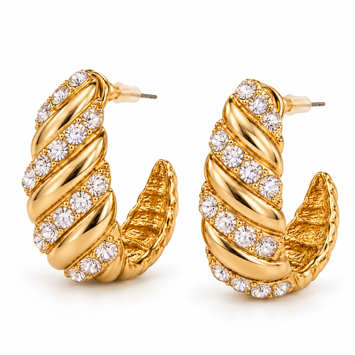 Golden Glam Rhinestone Hoop Earrings