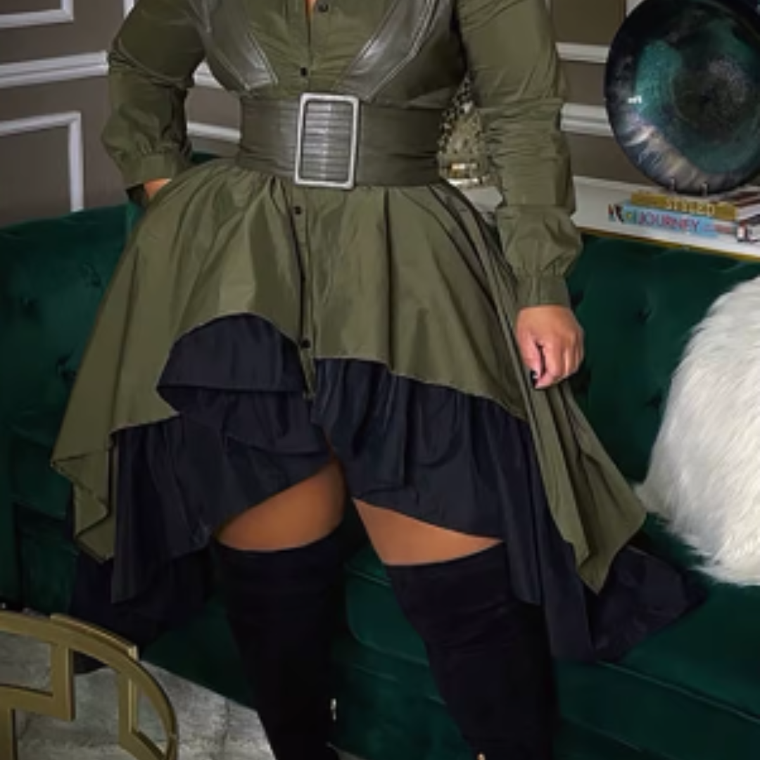 Olive Long Sleeve Wrap Asymmetrical Hem Mini Dress