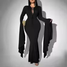 Black batwing sleeve long dress