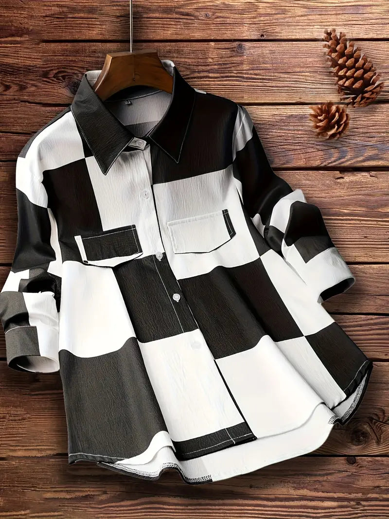Long Sleeve Plaid Button-Down Shirt