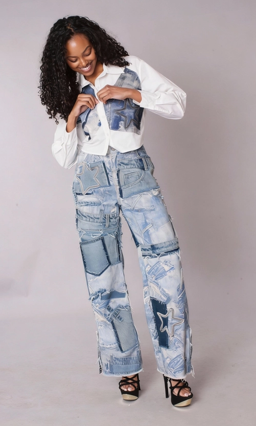 Denim Star Patchwork Statement Jeans