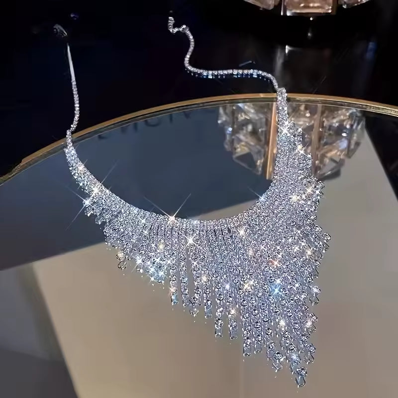 Rhinestone Tassel Choker Necklace
