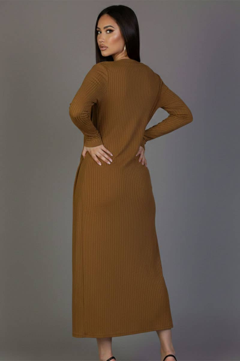 Ribbed Cardigan & Cami Midi Bodycon Dress