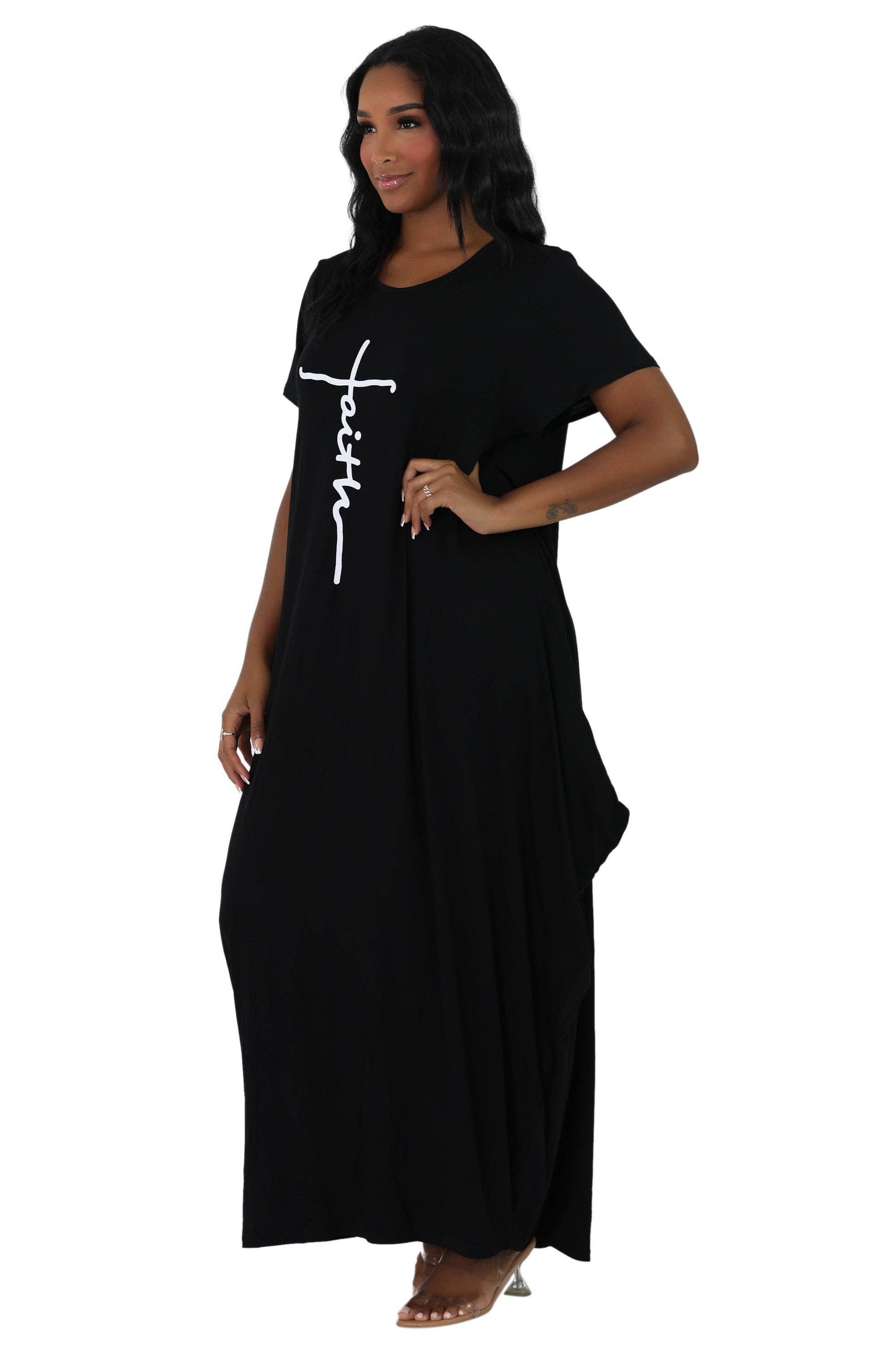 Long "Faith" Knitted Short Sleeve Dress