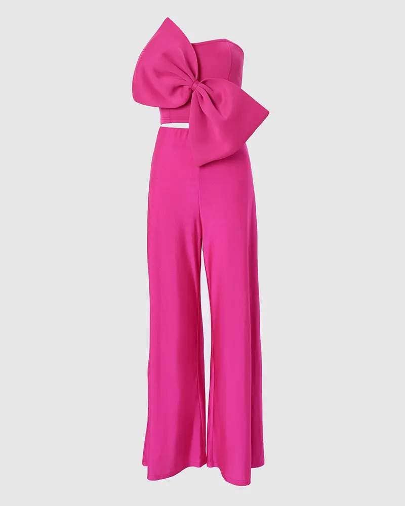 One-Shoulder Bow Detail Wide-Leg 2 PC