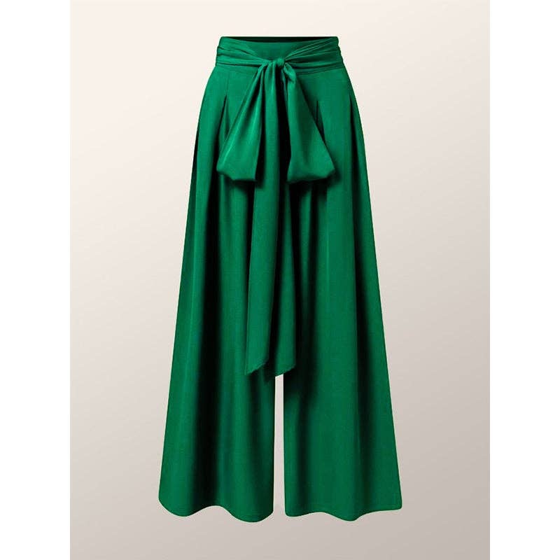 Loose Wide Leg Pleated Tied Waist Pants