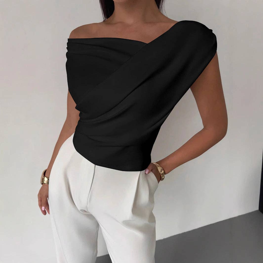 Minimalist Draped Asymmetric Short Top for Women
