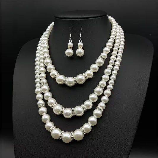 Multi-strand Pearl Necklace & Earring Set
