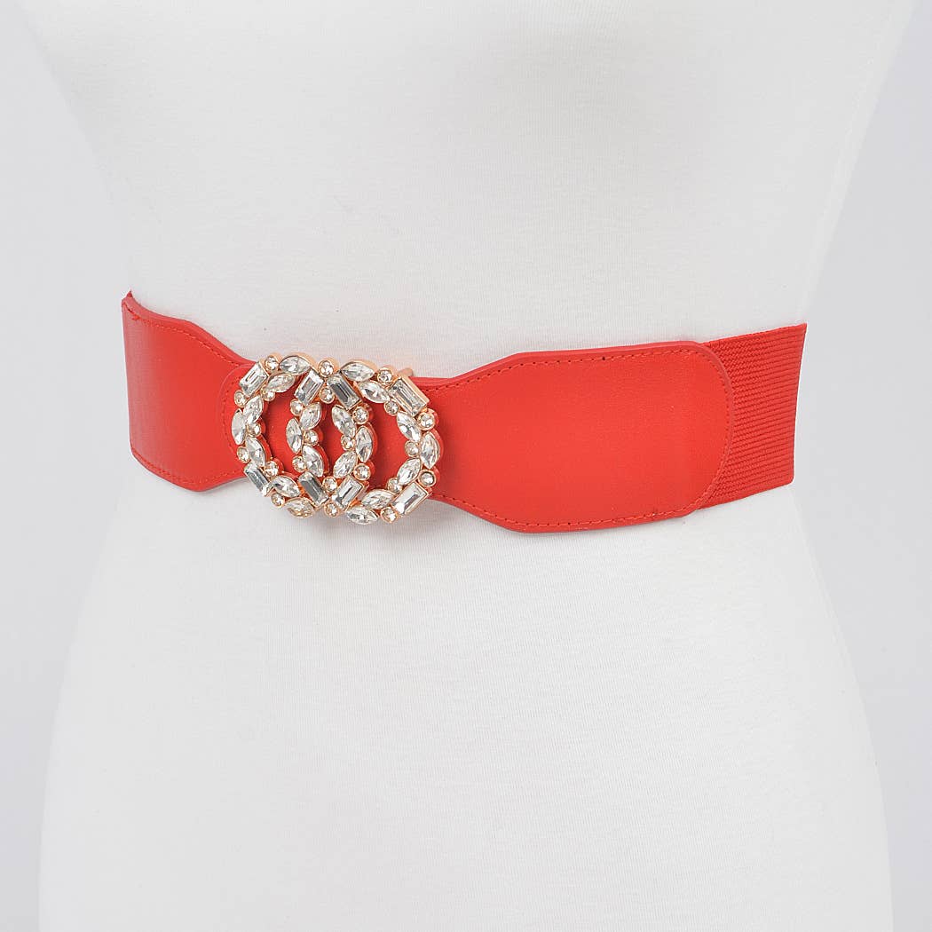 OO Rhinestone Buckle Plus Size Elastic Belt