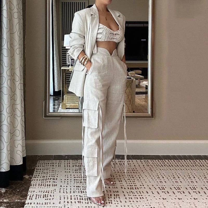 Loose Fit Suit With Flowy Belted Pants