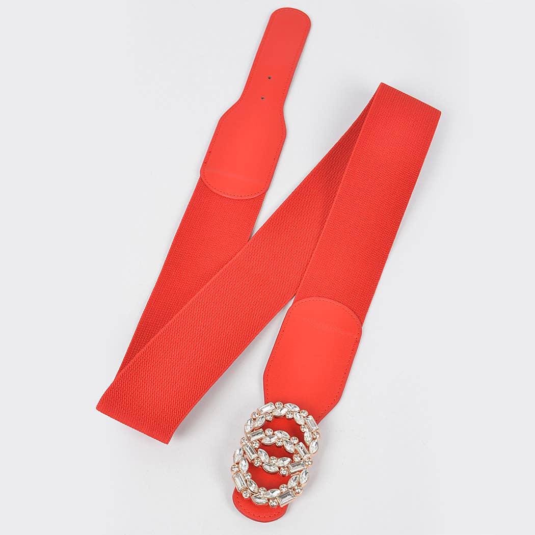 OO Rhinestone Buckle Plus Size Elastic Belt