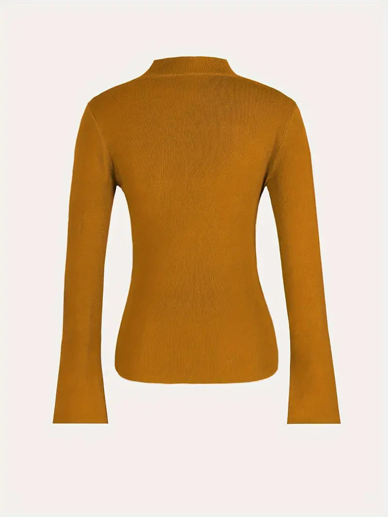 Crisscross Notch Neck Button-Down Sweater