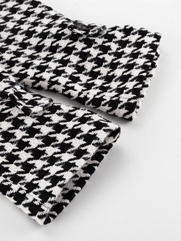 Houndstooth Tied Waist Lapel Trench Coats