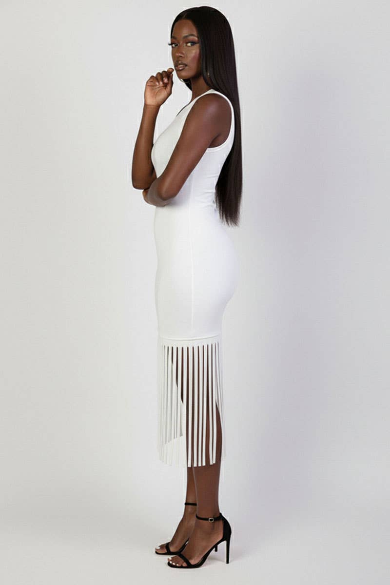 Sleeveless Fringe Midi Dress
