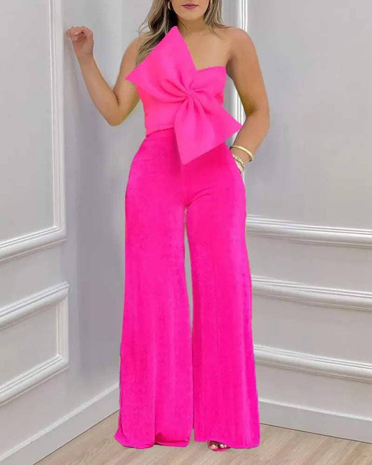 One-Shoulder Bow Detail Wide-Leg 2 PC