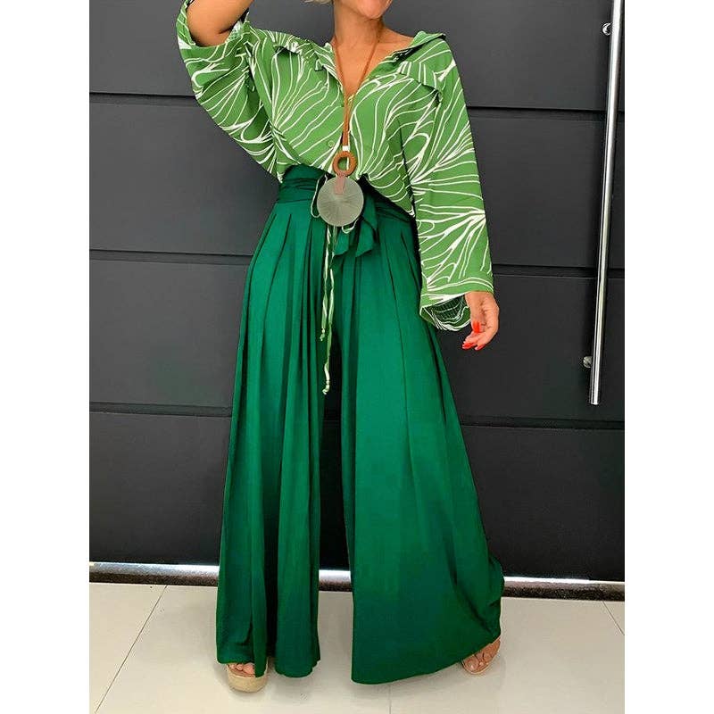 Loose Wide Leg Pleated Tied Waist Pants