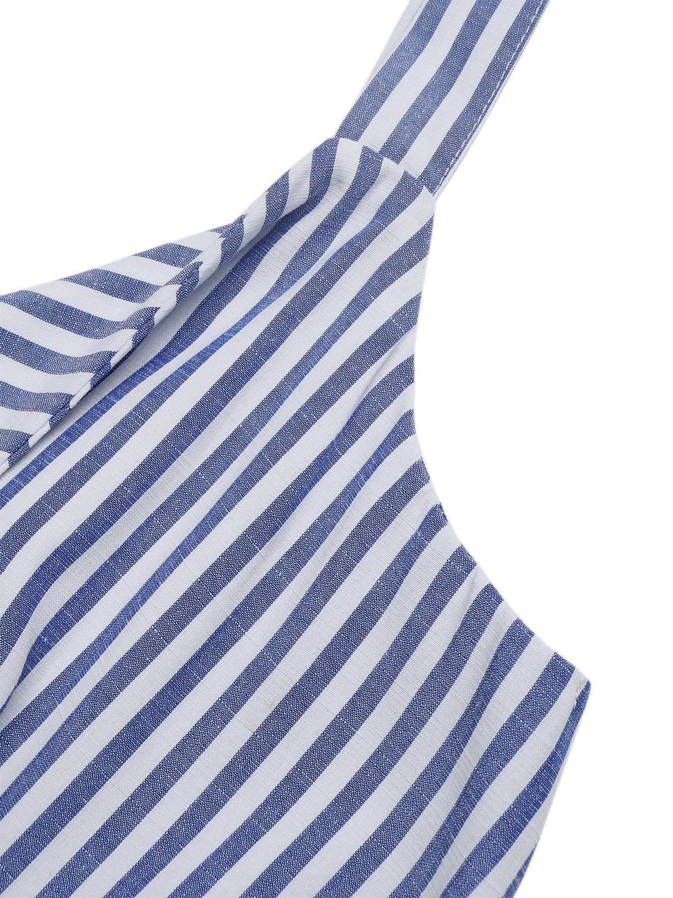 Striped Cutout Wide Leg Jumpsuit V Neck Summer Outfit