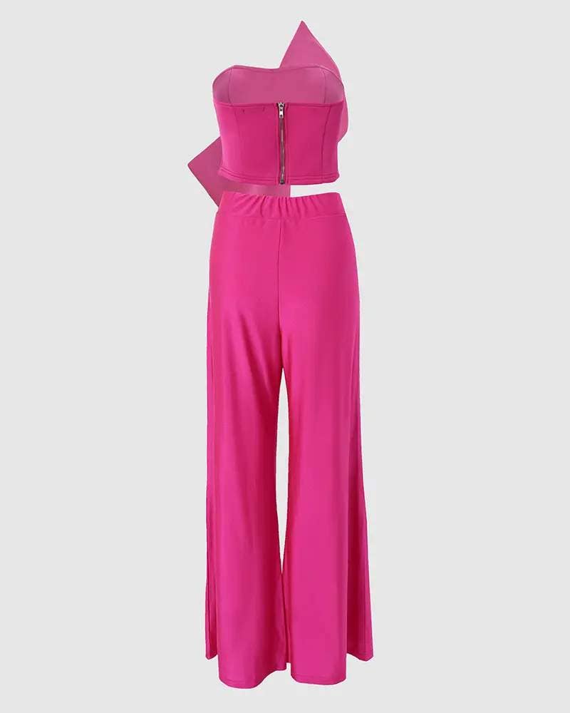One-Shoulder Bow Detail Wide-Leg 2 PC