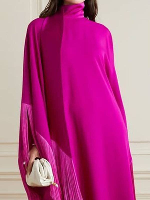 Batwing Sleeves Loose Tasseled High Neck Evening Dress