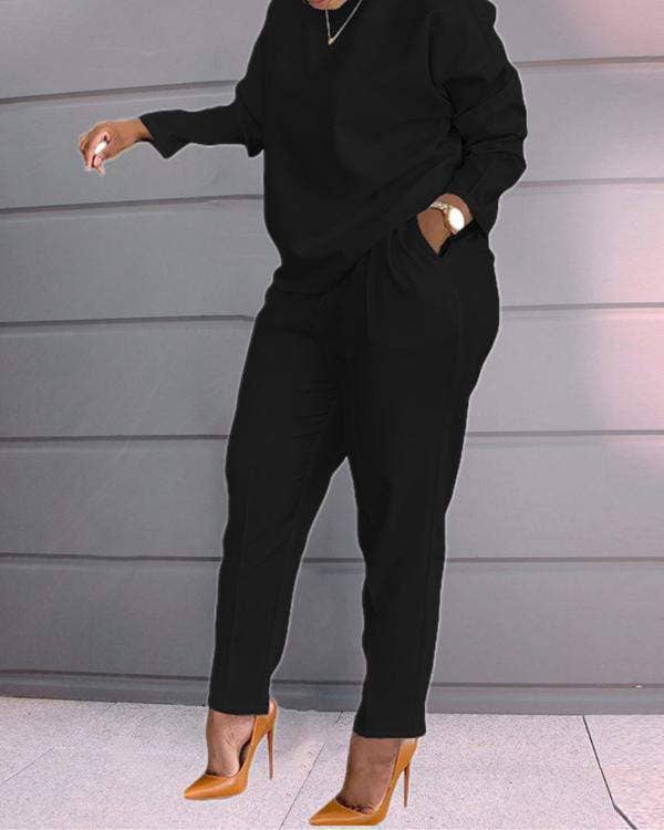 Print long sleeve top pocket design pants set