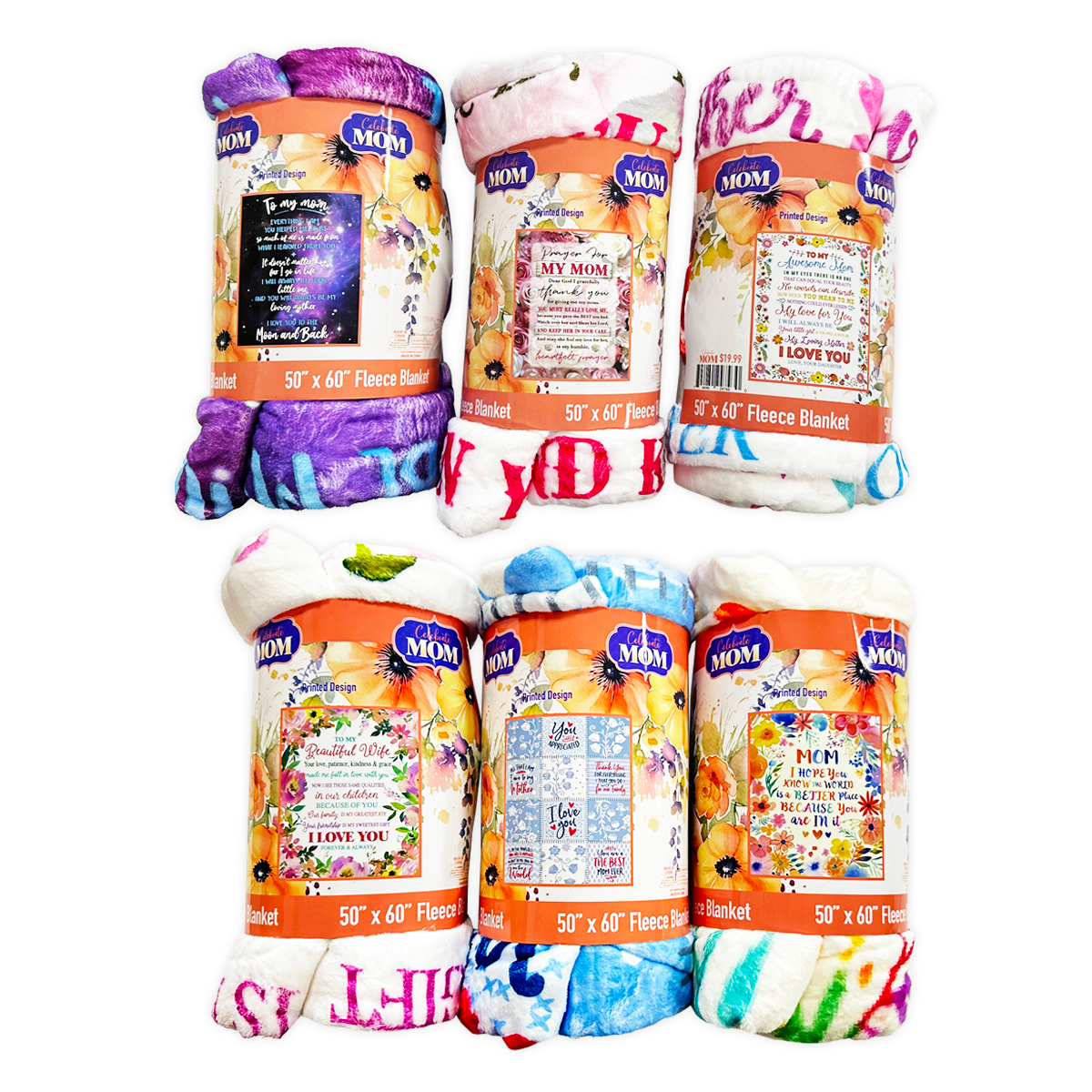 Plush Fleece Blanket 50 x 60 Mother's Day Assortment- 6/Pack