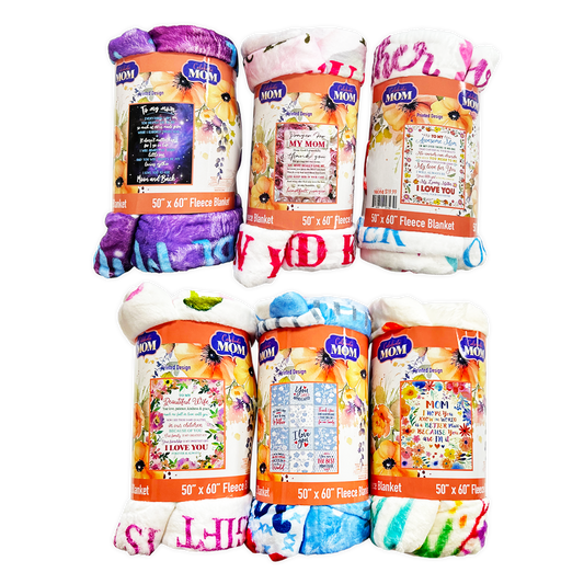 Plush Fleece Blanket 50 x 60 Mother's Day Assortment- 6/Pack