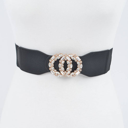 OO Rhinestone Buckle Plus Size Elastic Belt