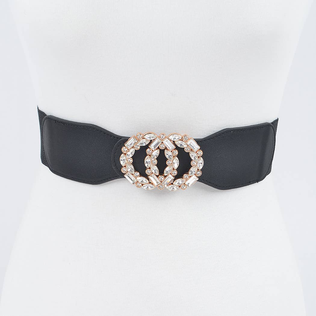 OO Rhinestone Buckle Plus Size Elastic Belt