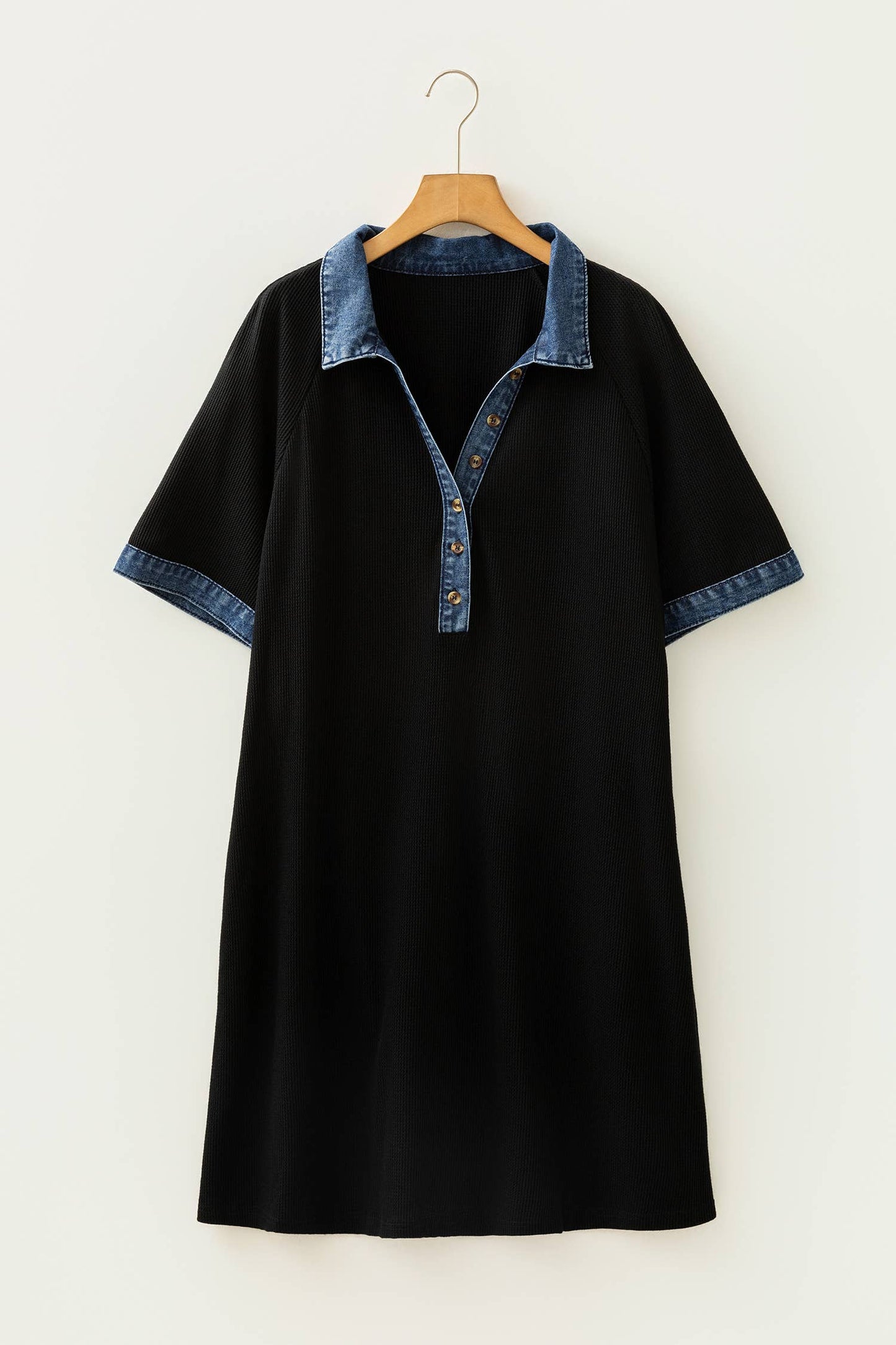 Black Colorblock Plus Size Denim Collar Shift Dress