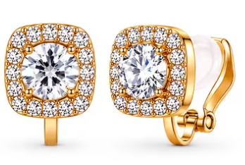 Cushion Halo Crystal Clip-On Earrings