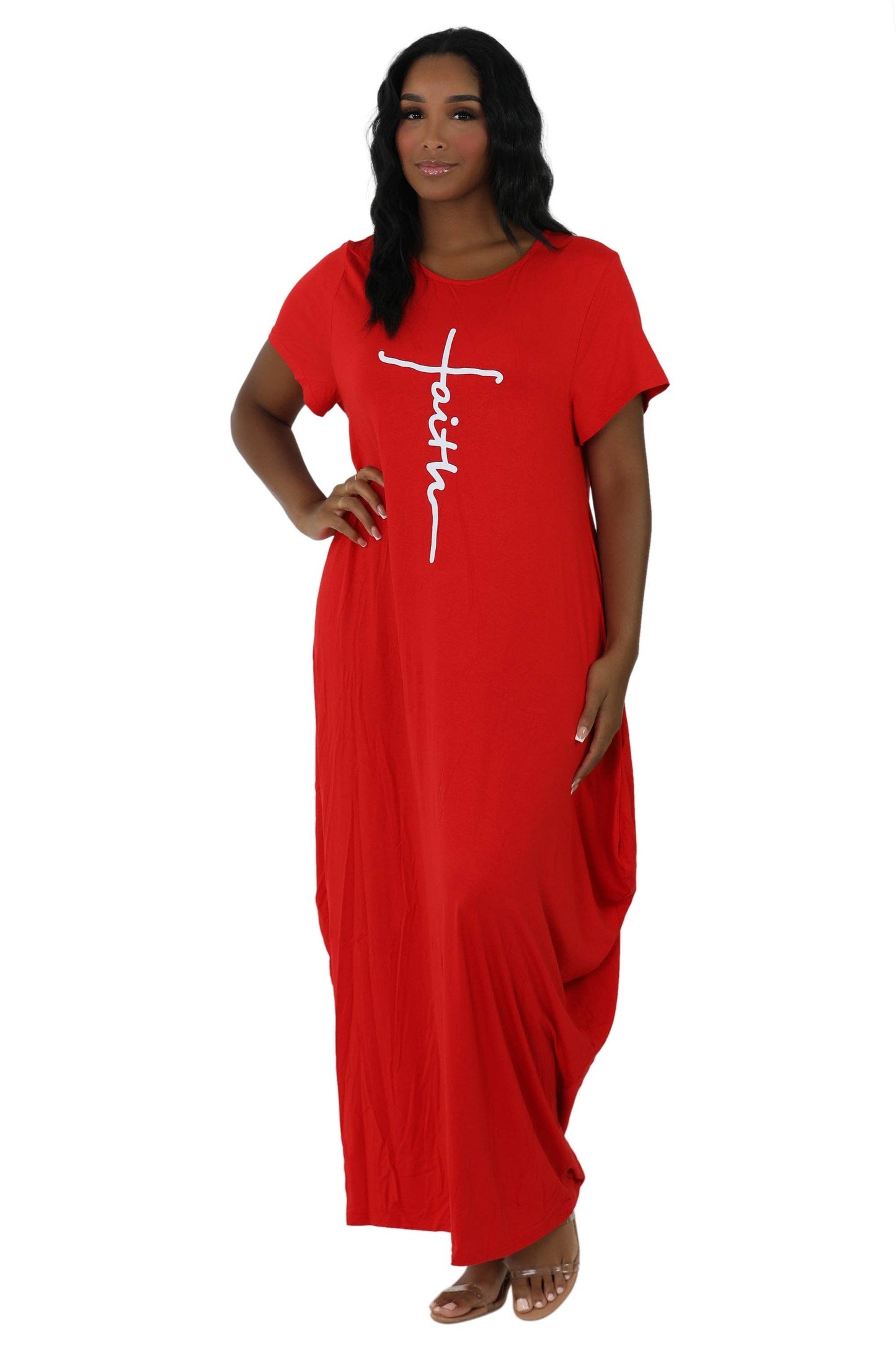 Long "Faith" Knitted Short Sleeve Dress