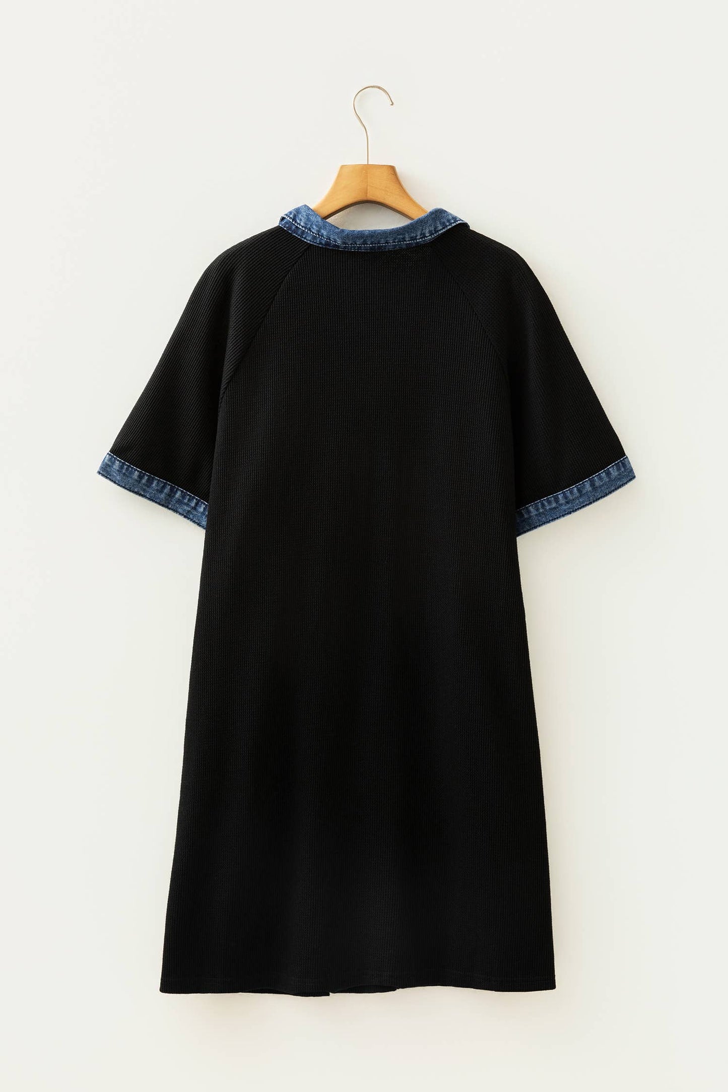 Black Colorblock Plus Size Denim Collar Shift Dress