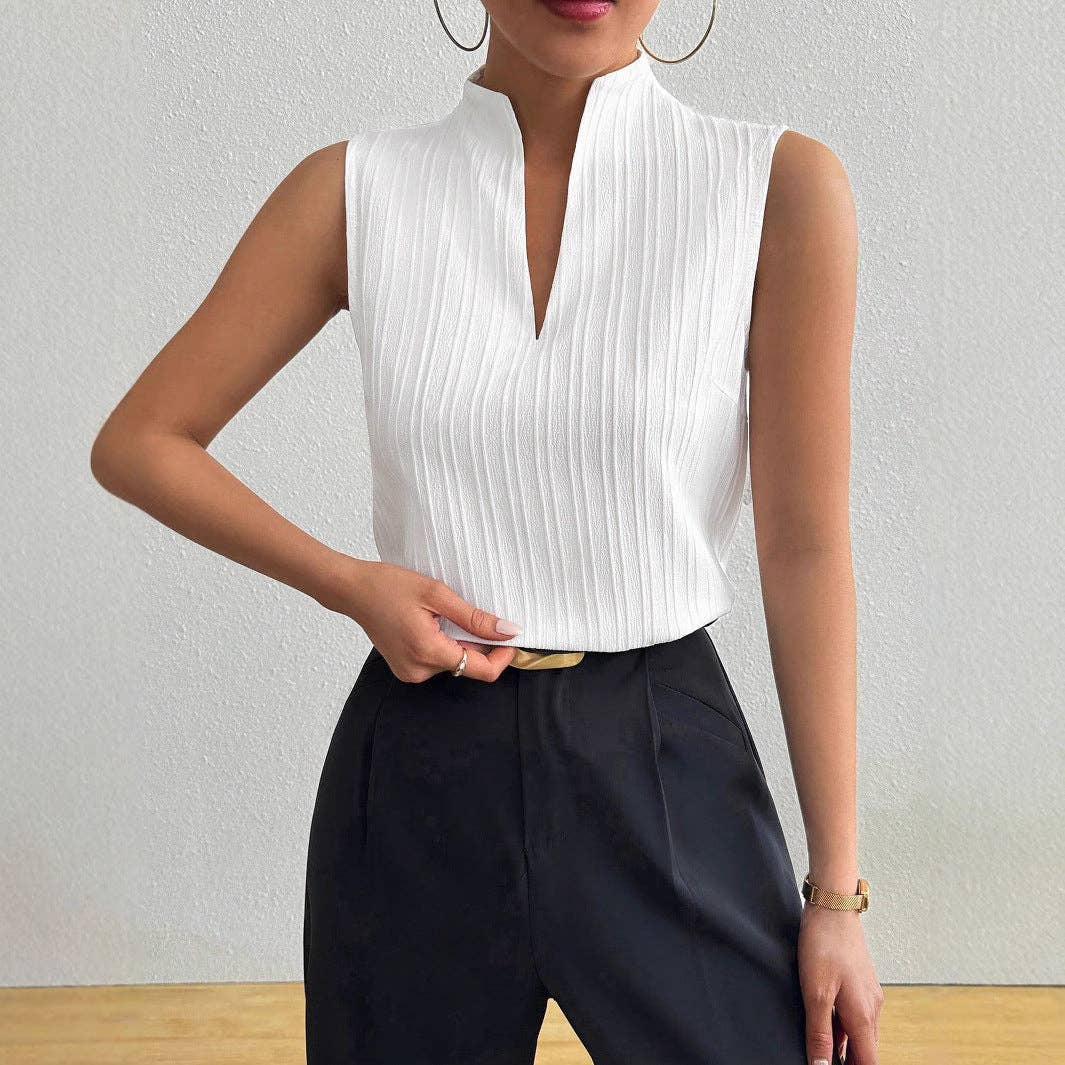 Textured Sleeveless V Neck Slim Fit Top
