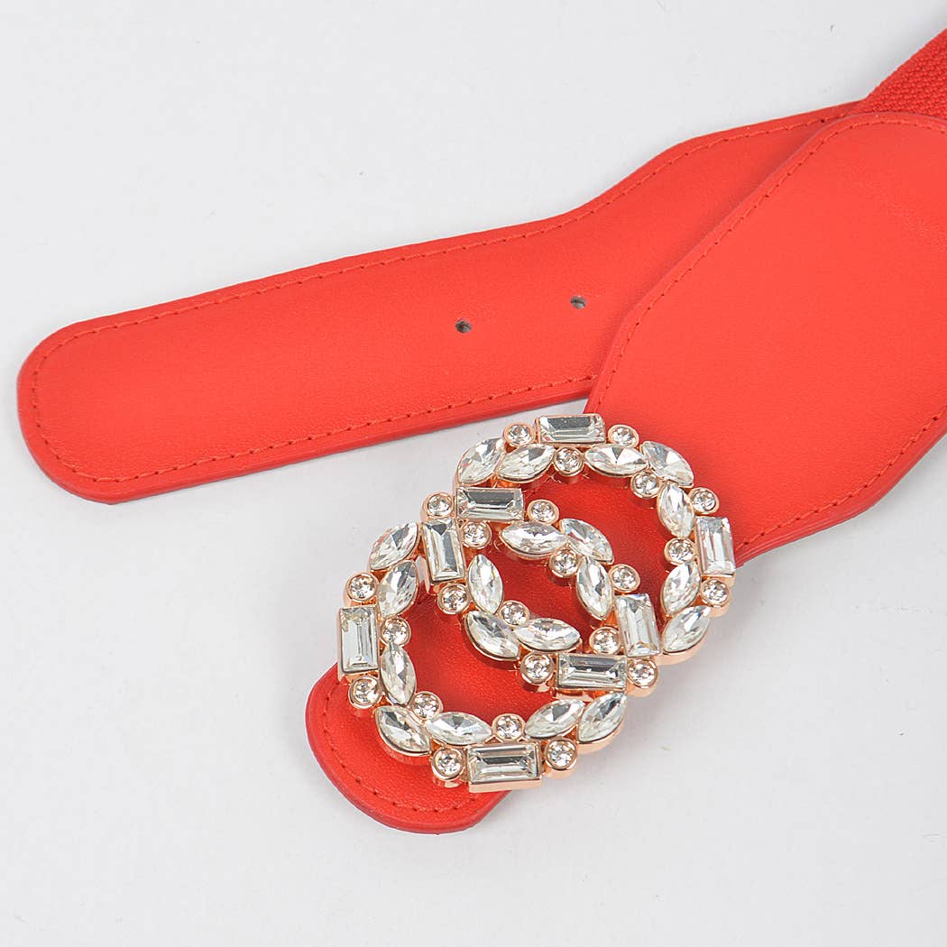 OO Rhinestone Buckle Plus Size Elastic Belt