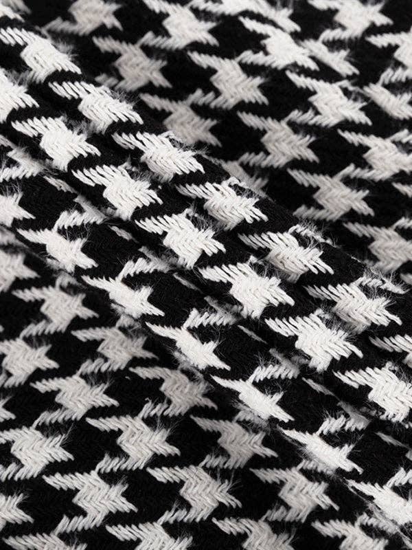 Houndstooth Tied Waist Lapel Trench Coats