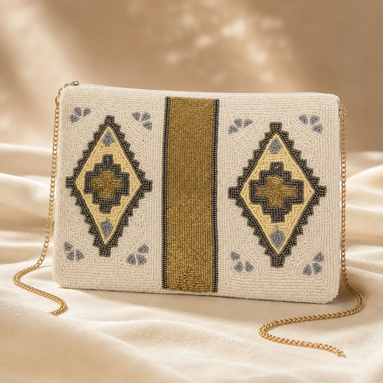 Beaded Evening Clutch Bag with Chain Straps