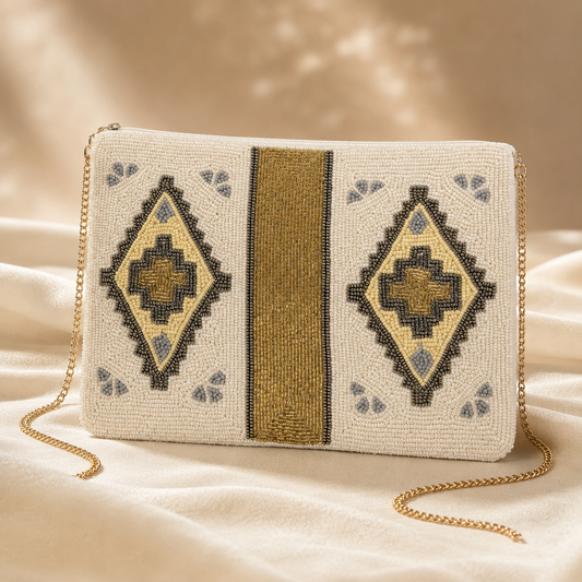 Beaded Evening Clutch Bag with Chain Straps
