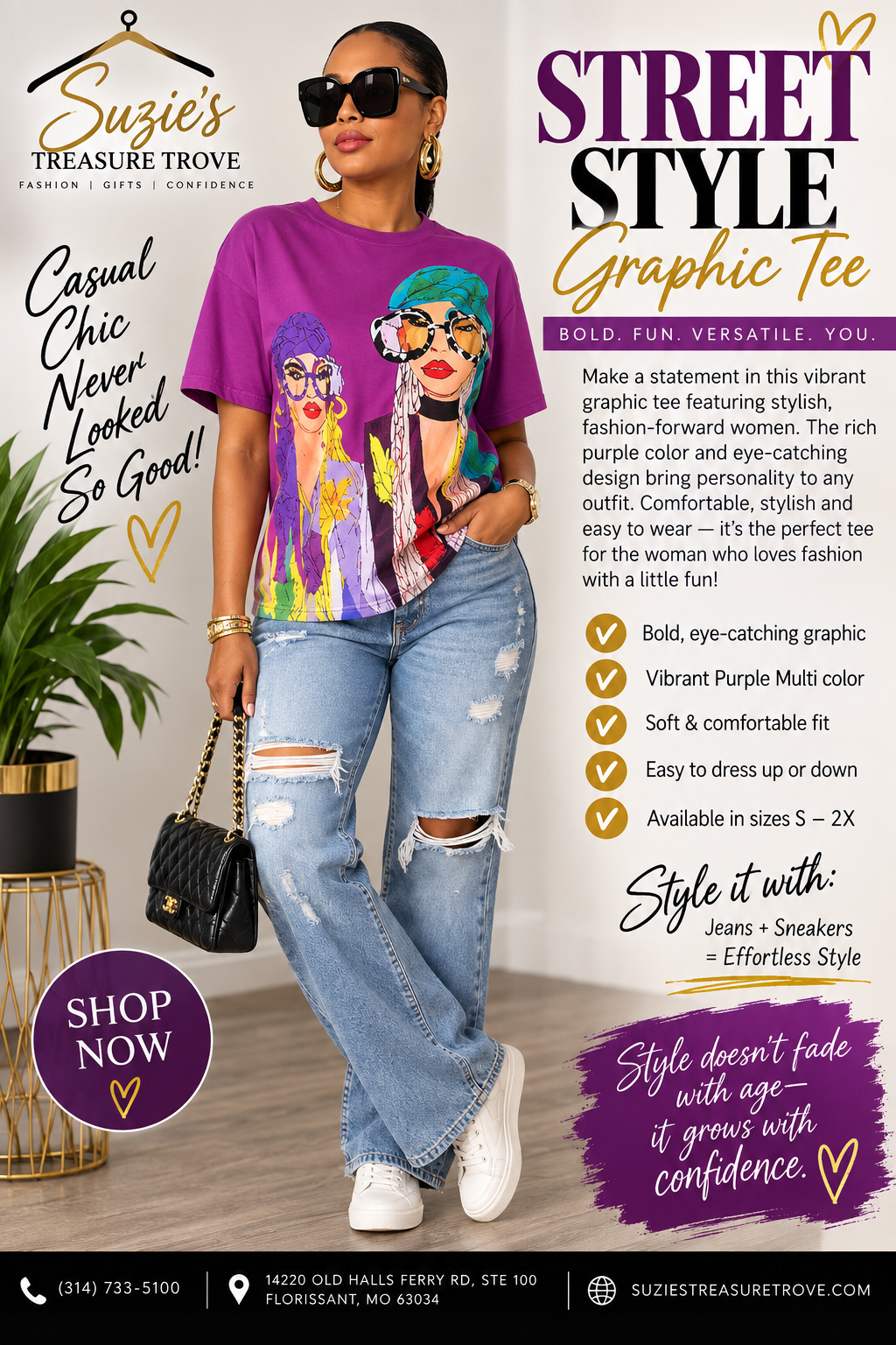 Street Style Fashion Graphic Tee – Purple Multi