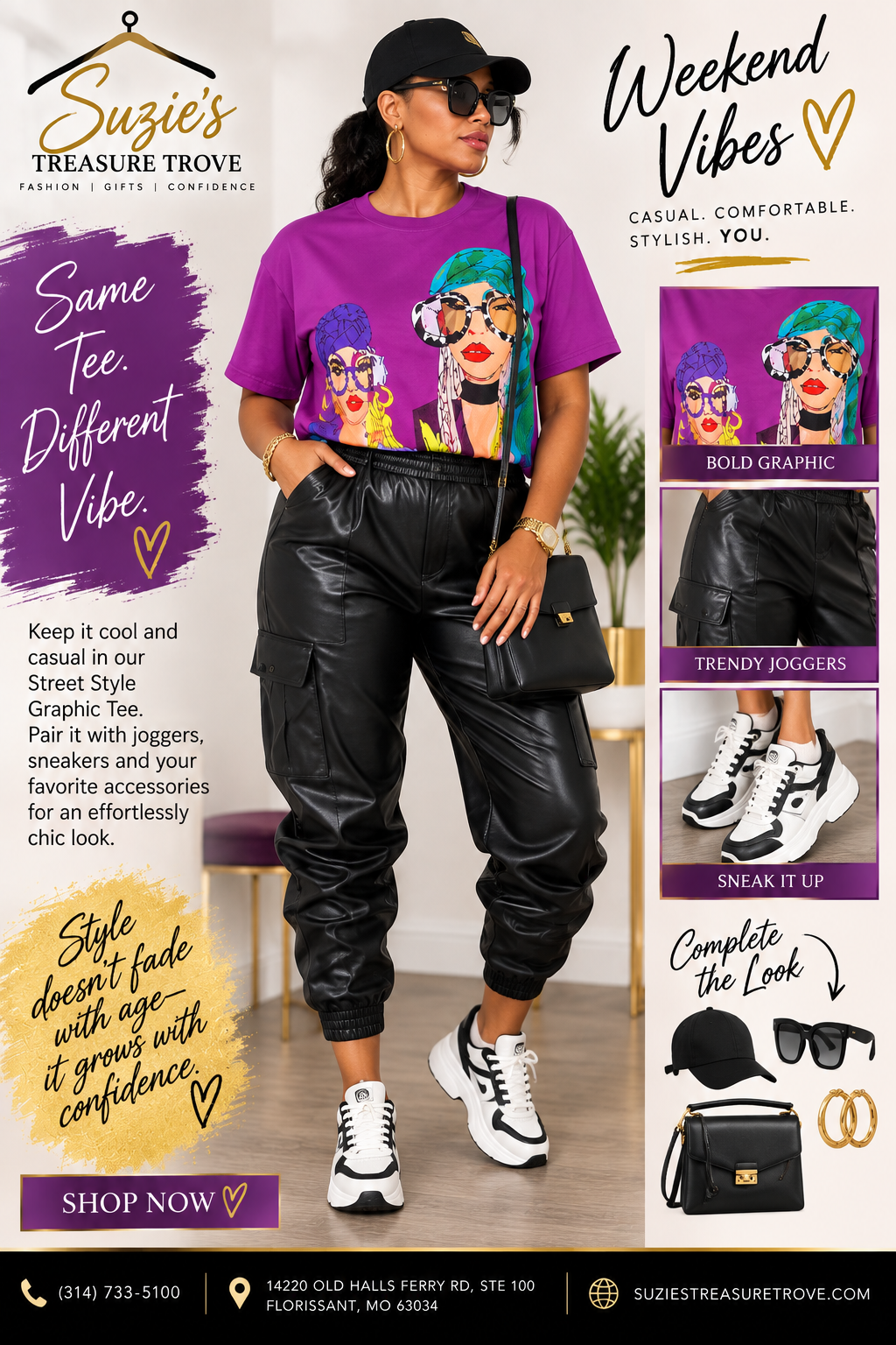 Street Style Fashion Graphic Tee – Purple Multi
